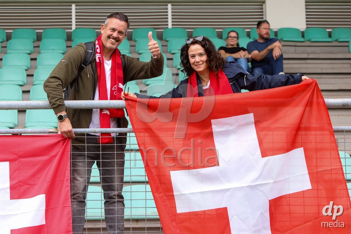 ZENICA, BOSNIA AND HERZEGOVINA - OCTOBER 10: Fans of Switzerland before the UEFA Womens European Under-19 Qualifier match between Switzerland and England at FF BH Football Training Centre on October 10, 2026 in Zenica, Bosnia and Herzegovina. Photo: Denis Kapetanovic/Pixsell/DP Media