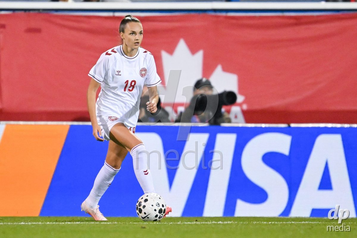 MONTREAL, CANADA - OCTOBER 9: Selma Svendsen of Denmark controls the ball during the International Women's Friendly football match between Canada and Denmark at Stade Saputo on October 9, 2026 in Montreal, Canada.