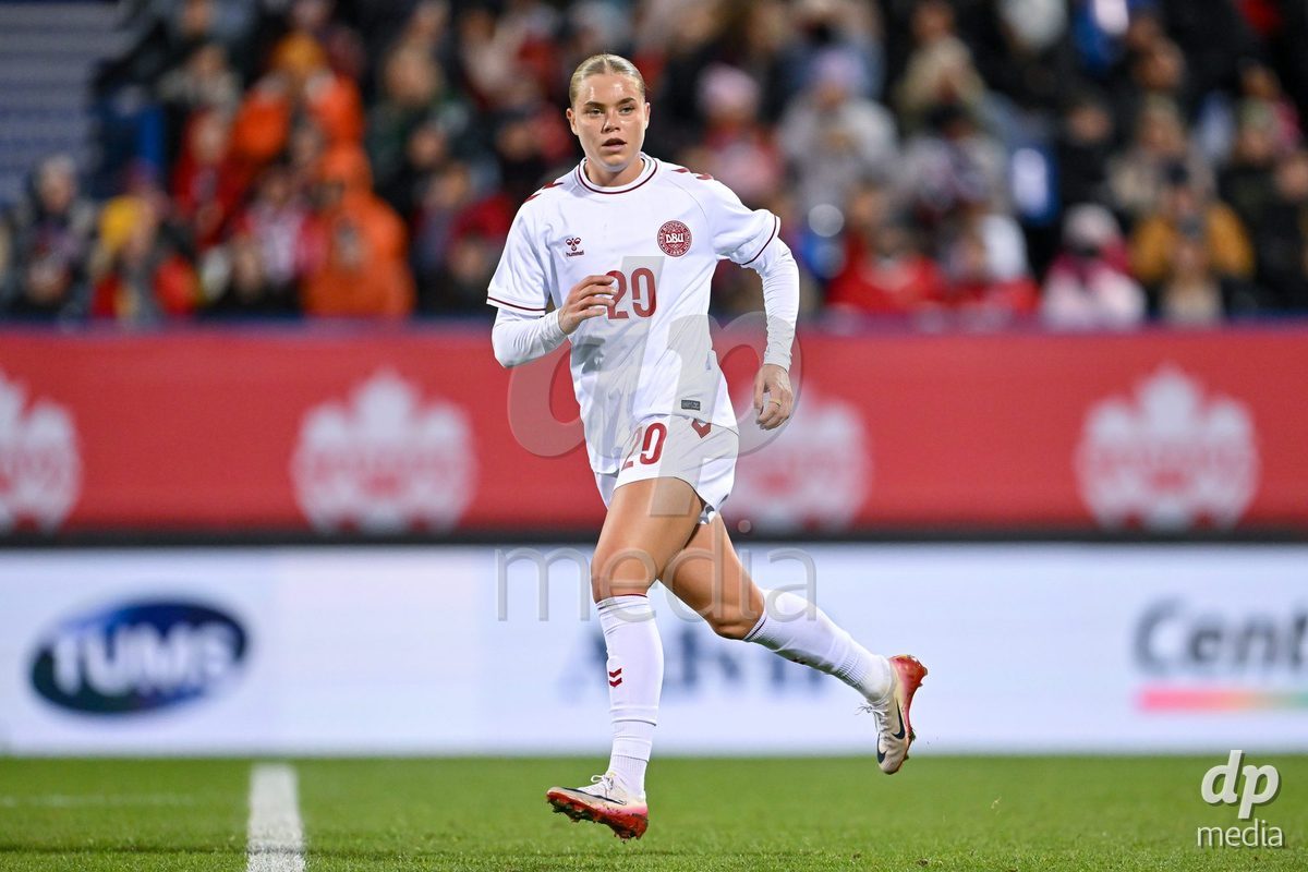 MONTREAL, CANADA - OCTOBER 9: Cornelia Kramer of Denmark goes forward during the International Women's Friendly football match between Canada and Denmark at Stade Saputo on October 9, 2026 in Montreal, Canada.