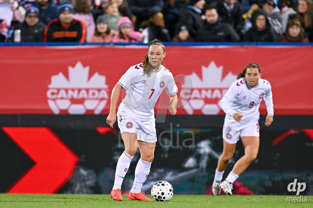 MONTREAL, CANADA - OCTOBER 9: Janni Thomsen of Denmark controls the ball during the International Women's Friendly football match between Canada and Denmark at Stade Saputo on October 9, 2026 in Montreal, Canada.