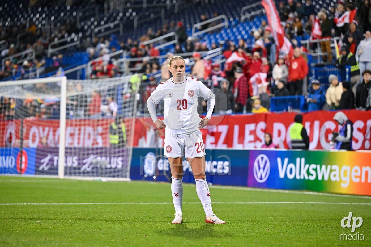MONTREAL, CANADA - OCTOBER 9: Cornelia Kramer of Denmark reacts during the International Women's Friendly football match between Canada and Denmark at Stade Saputo on October 9, 2026 in Montreal, Canada.