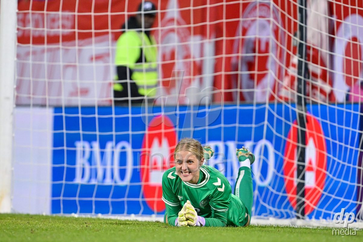MONTREAL, CANADA - OCTOBER 9: Alberte Vingum of Denmark reacts during a penalty shootout during the International Women's Friendly football match between Canada and Denmark at Stade Saputo on October 9, 2026 in Montreal, Canada.