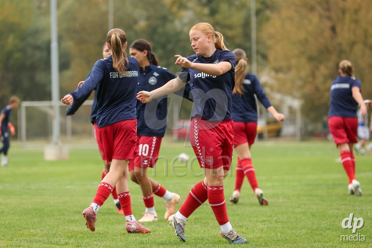 KAKANJ, BOSNIA AND HERZEGOVINA - OCTOBER 10: Alberte Mott of Denmark warms up before the UEFA Womens European Under-19 Qualifier match between Denmark and Bosnia and Herzegovina at Mladost Stadium on October 10, 2026 in Kakanj, Bosnia and Herzegovina. Photo: Armin Durgut/Pixsell/DP Media