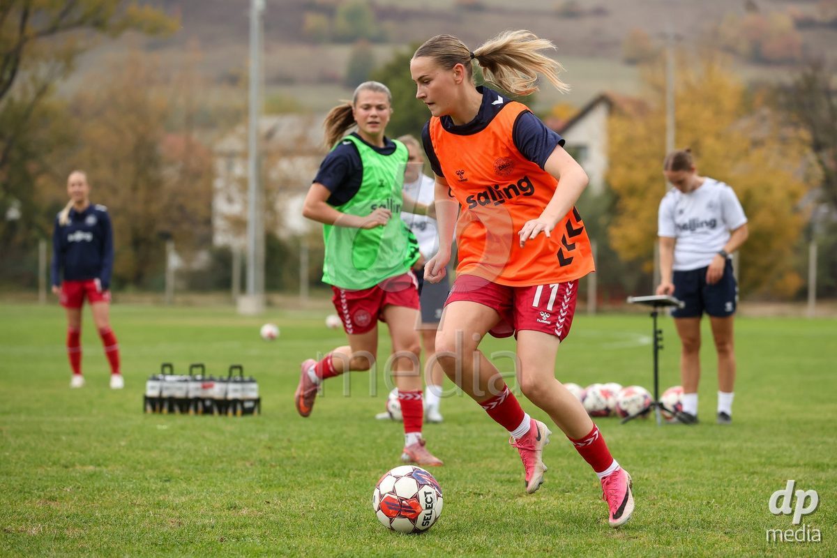KAKANJ, BOSNIA AND HERZEGOVINA - OCTOBER 10: Andrea Thierry of Denmark warms up before the UEFA Womens European Under-19 Qualifier match between Denmark and Bosnia and Herzegovina at Mladost Stadium on October 10, 2026 in Kakanj, Bosnia and Herzegovina. Photo: Armin Durgut/Pixsell/DP Media