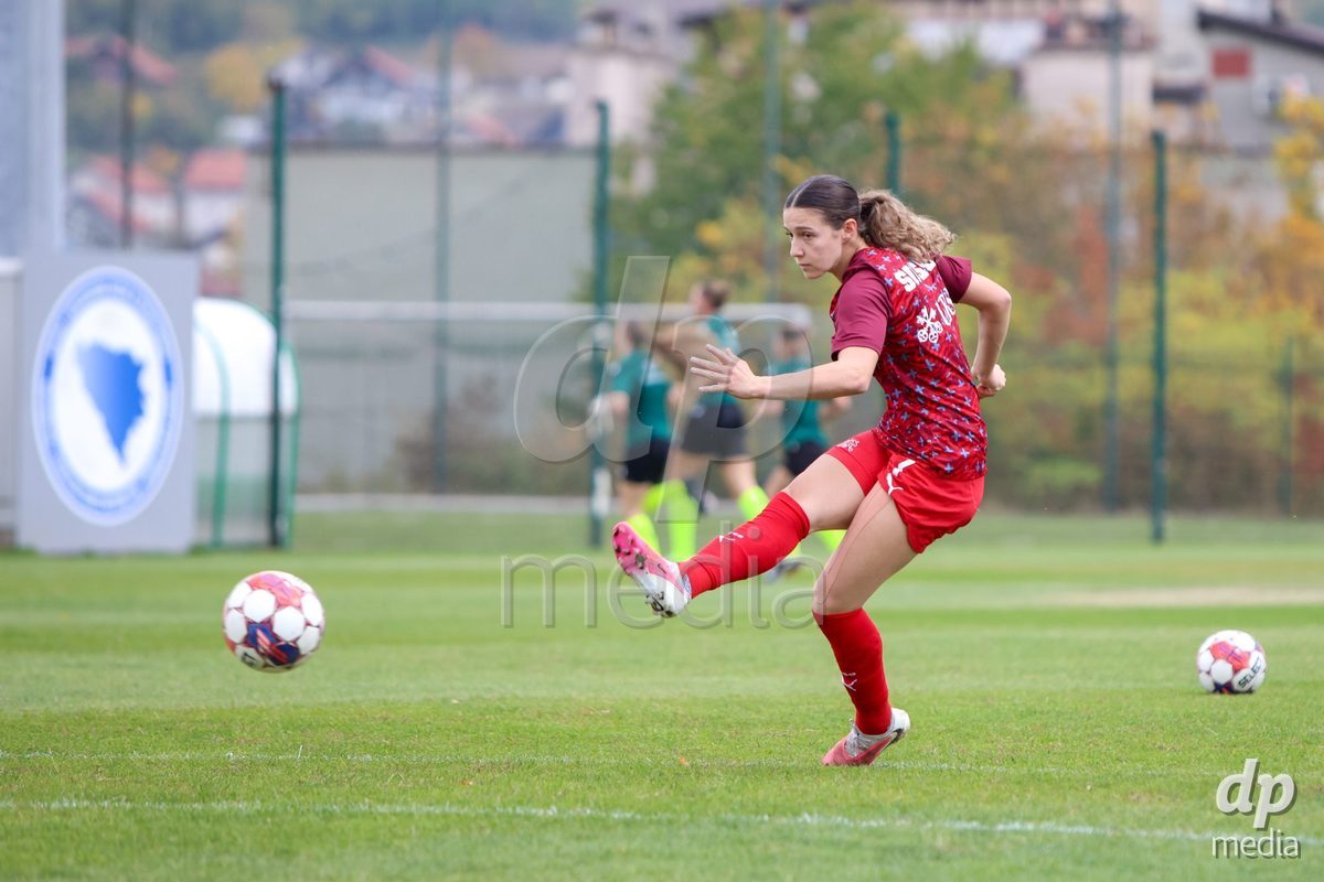 ZENICA, BOSNIA AND HERZEGOVINA - OCTOBER 10: Ramona Schallberger of Switzerland warms up before the UEFA Womens European Under-19 Qualifier match between Switzerland and England at FF BH Football Training Centre on October 10, 2026 in Zenica, Bosnia and Herzegovina. Photo: Denis Kapetanovic/Pixsell/DP Media