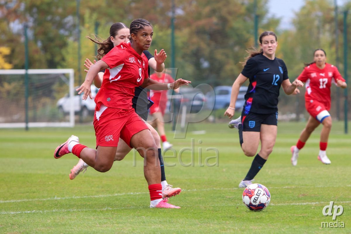 ZENICA, BOSNIA AND HERZEGOVINA - OCTOBER 10: Tiffany Vonnez of Switzerland during the UEFA Womens European Under-19 Qualifier match between Switzerland and England at FF BH Football Training Centre on October 10, 2026 in Zenica, Bosnia and Herzegovina. Photo: Denis Kapetanovic/Pixsell/DP Media