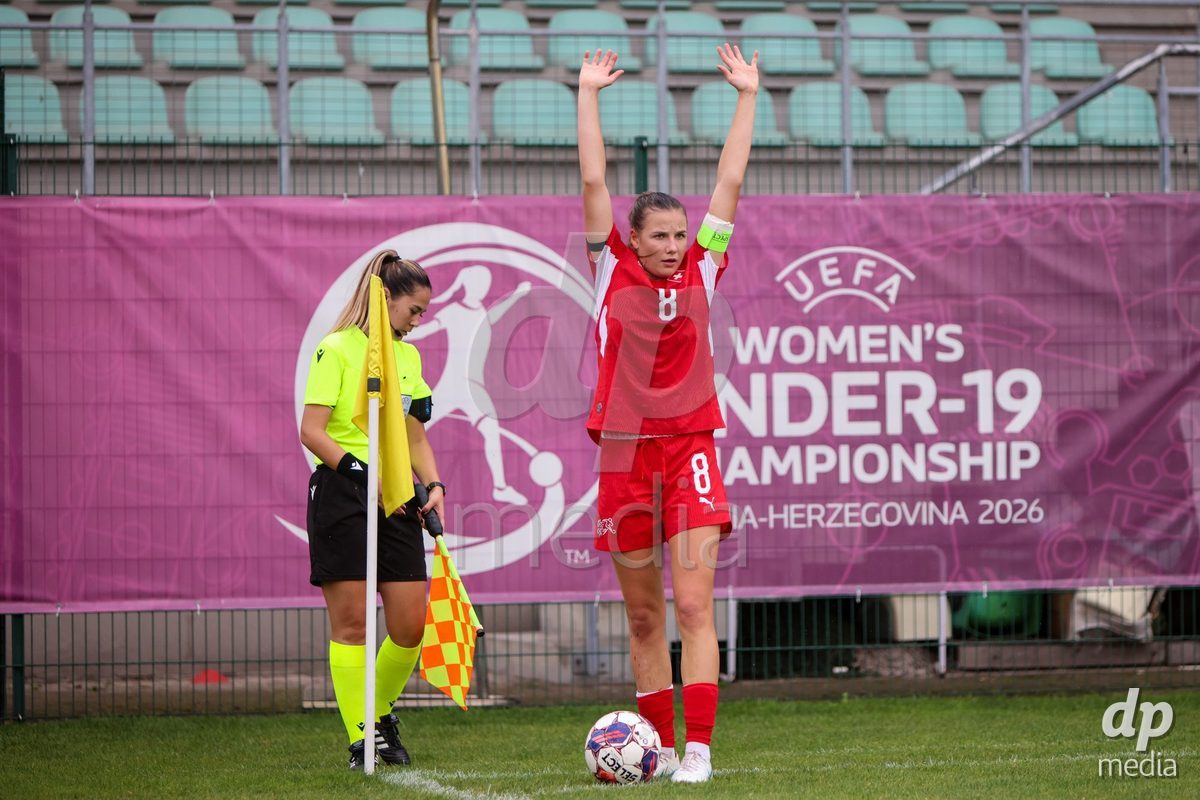 ZENICA, BOSNIA AND HERZEGOVINA - OCTOBER 10: Giulia Looser of Switzerland during the UEFA Womens European Under-19 Qualifier match between Switzerland and England at FF BH Football Training Centre on October 10, 2026 in Zenica, Bosnia and Herzegovina. Photo: Denis Kapetanovic/Pixsell/DP Media