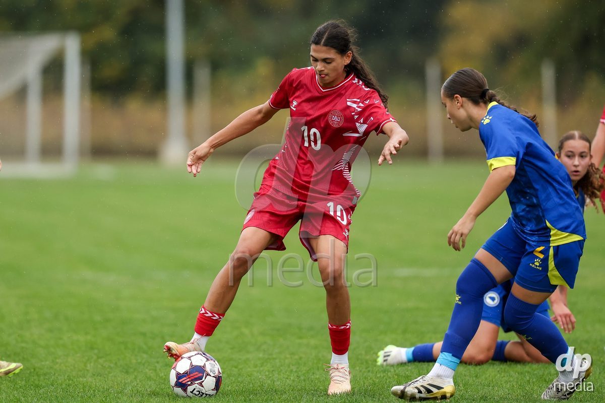 KAKANJ, BOSNIA AND HERZEGOVINA - OCTOBER 10: Mila Bischoff of Denmark during the UEFA Womens European Under-19 Qualifier match between Denmark and Bosnia and Herzegovina at Mladost Stadium on October 10, 2026 in Kakanj, Bosnia and Herzegovina. Photo: Armin Durgut/Pixsell/DP Media