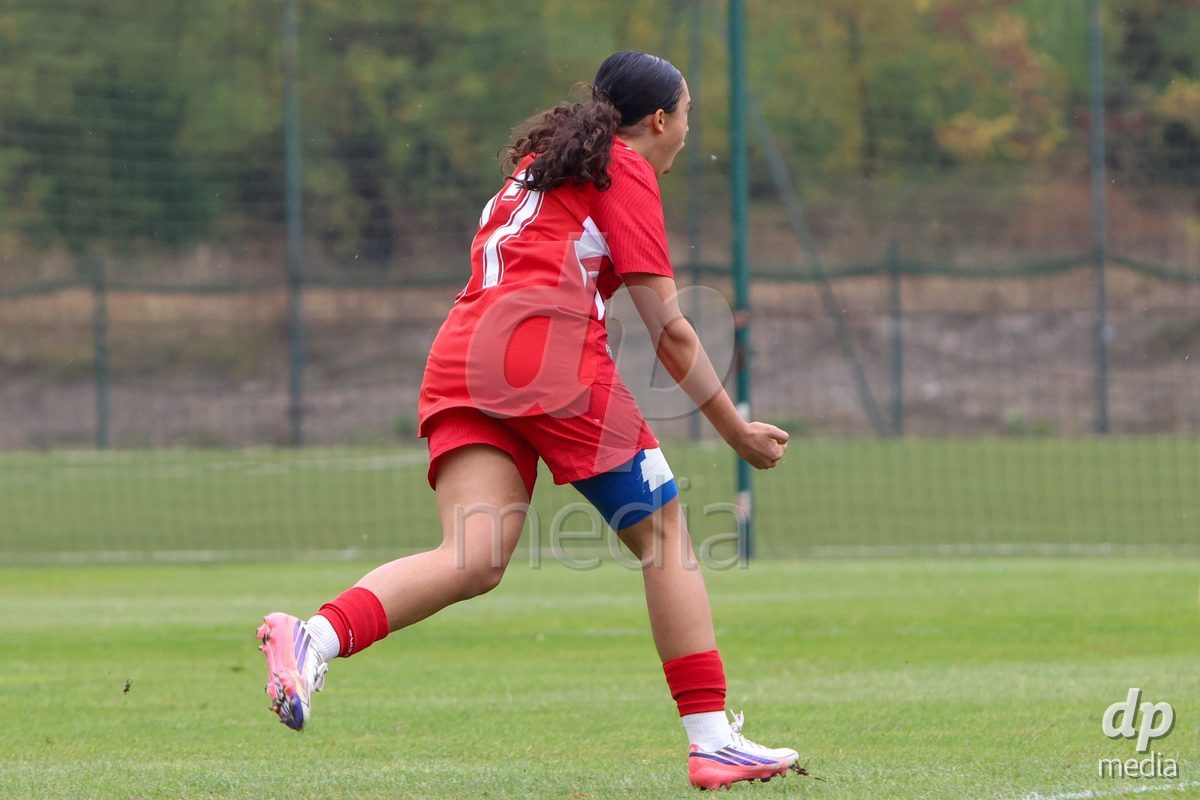 ZENICA, BOSNIA AND HERZEGOVINA - OCTOBER 10: Jasmin Bornemann of Switzerland celebrate after scoring first goal during the UEFA Womens European Under-19 Qualifier match between Switzerland and England at FF BH Football Training Centre on October 10, 2026 in Zenica, Bosnia and Herzegovina. Photo: Denis Kapetanovic/Pixsell/DP Media