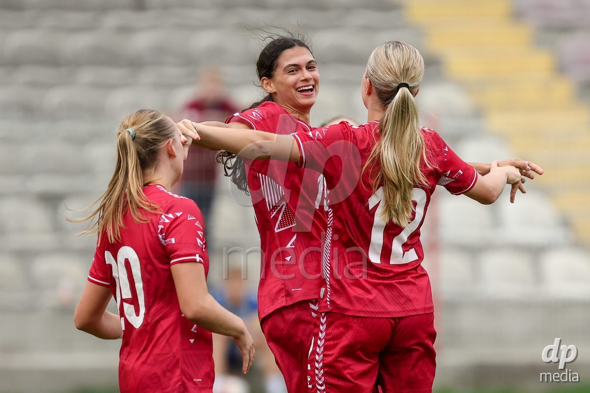 KAKANJ, BOSNIA AND HERZEGOVINA - OCTOBER 10: Mila Bischoff of Denmark celebrate after scoring a goal during the UEFA Womens European Under-19 Qualifier match between Denmark and Bosnia and Herzegovina at Mladost Stadium on October 10, 2026 in Kakanj, Bosnia and Herzegovina. Photo: Armin Durgut/Pixsell/DP Media