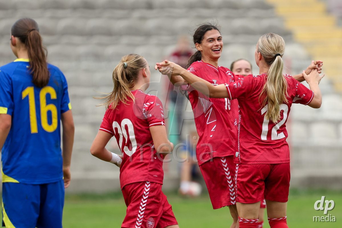 KAKANJ, BOSNIA AND HERZEGOVINA - OCTOBER 10: Mila Bischoff of Denmark celebrate after scoring a goal during the UEFA Womens European Under-19 Qualifier match between Denmark and Bosnia and Herzegovina at Mladost Stadium on October 10, 2026 in Kakanj, Bosnia and Herzegovina. Photo: Armin Durgut/Pixsell/DP Media