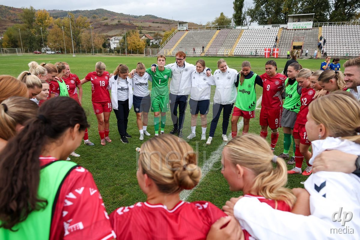 KAKANJ, BOSNIA AND HERZEGOVINA - OCTOBER 10: Players of Denmark during the UEFA Womens European Under-19 Qualifier match between Denmark and Bosnia and Herzegovina at Mladost Stadium on October 10, 2026 in Kakanj, Bosnia and Herzegovina. Photo: Armin Durgut/Pixsell/DP Media