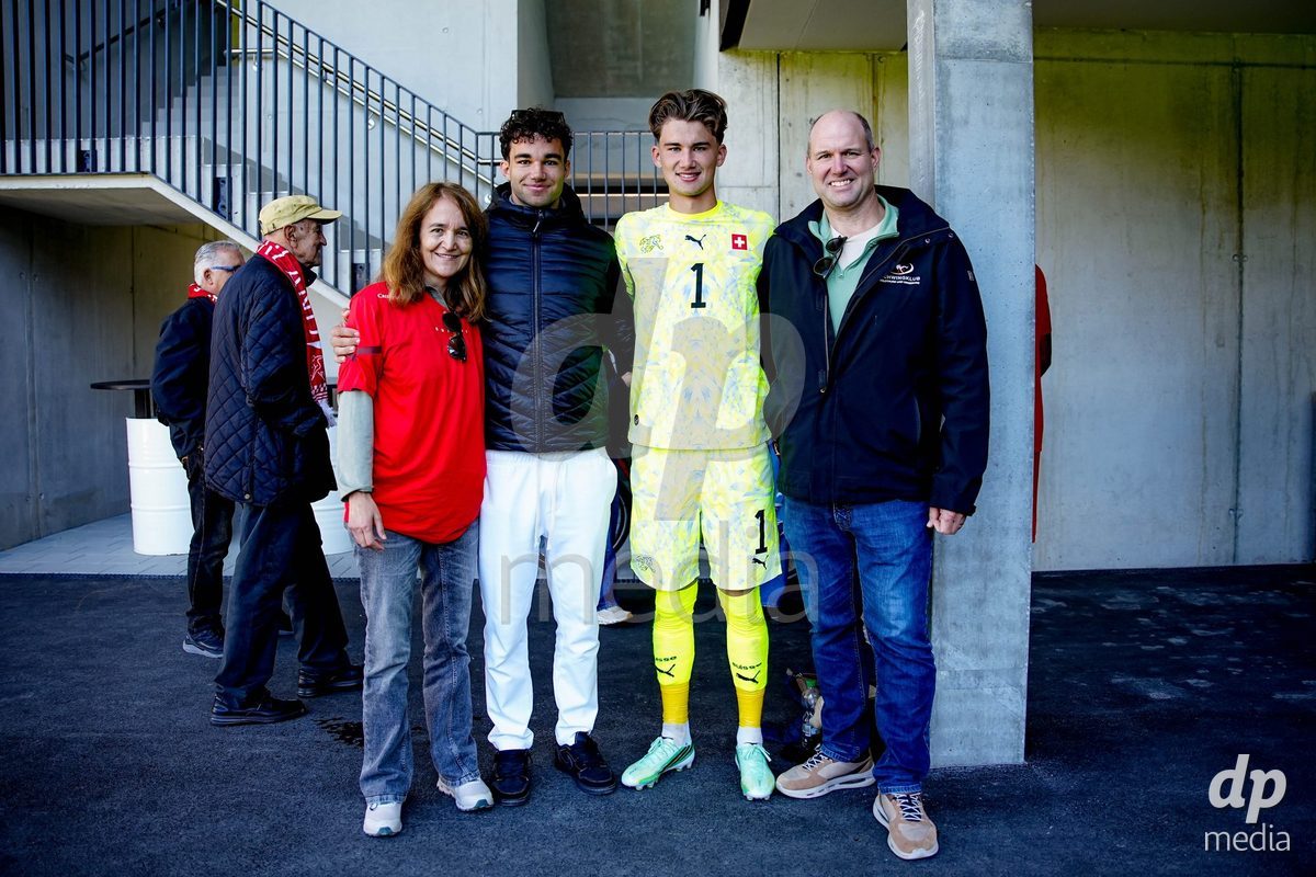 SCHAAN, LIECHTENSTEIN - OCTOBER 12: Yanis Emch of Switzerland with fans after the UEFA European Under-17 Qualifier match between Israel and Switzerland at LFV Campus Rheinwiese on October 12, 2026 in Schaan, Liechtenstein.