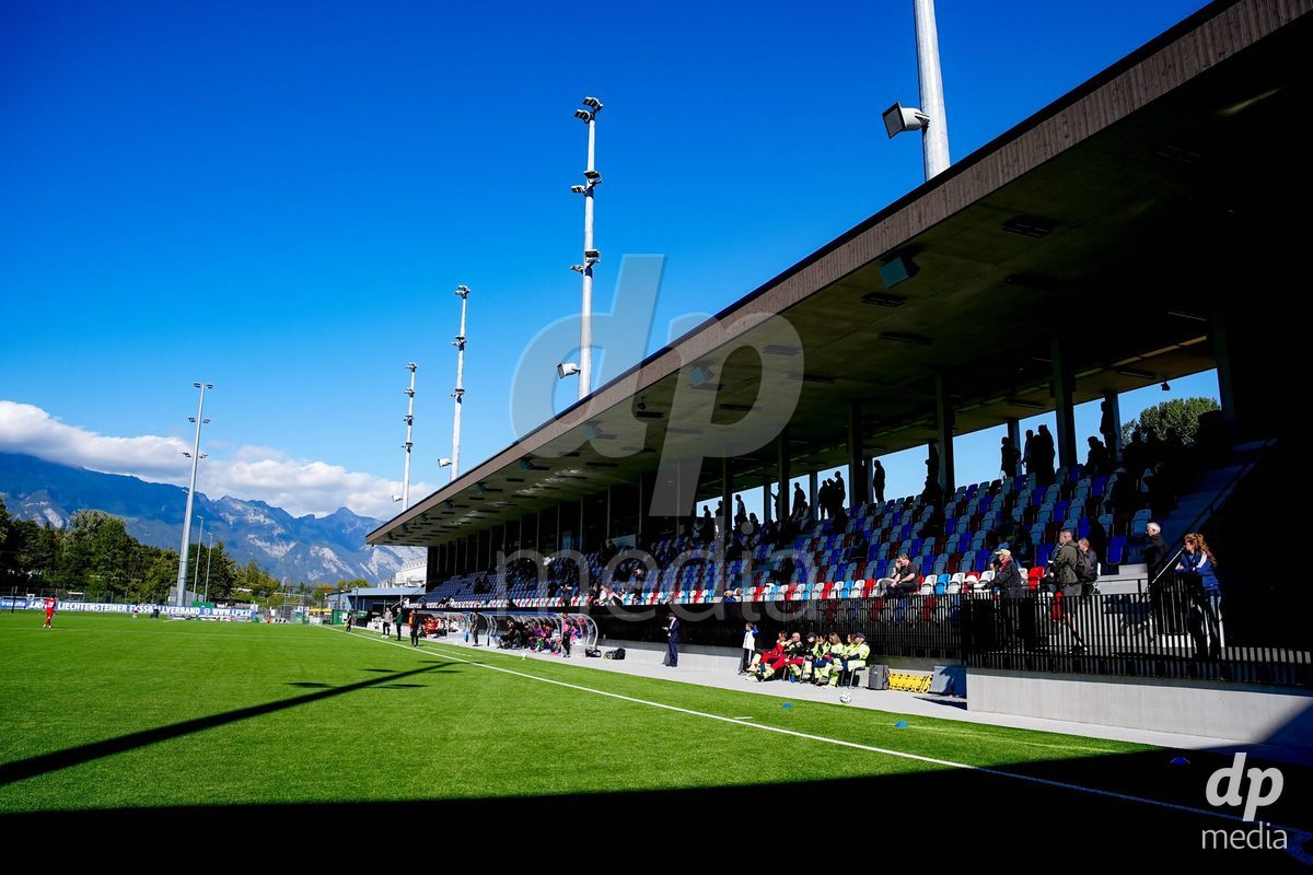 SCHAAN, LIECHTENSTEIN - OCTOBER 12: Panoramic view of tribune with fans during the UEFA European Under-17 Qualifier match between Israel and Switzerland at LFV Campus Rheinwiese on October 12, 2026 in Schaan, Liechtenstein.