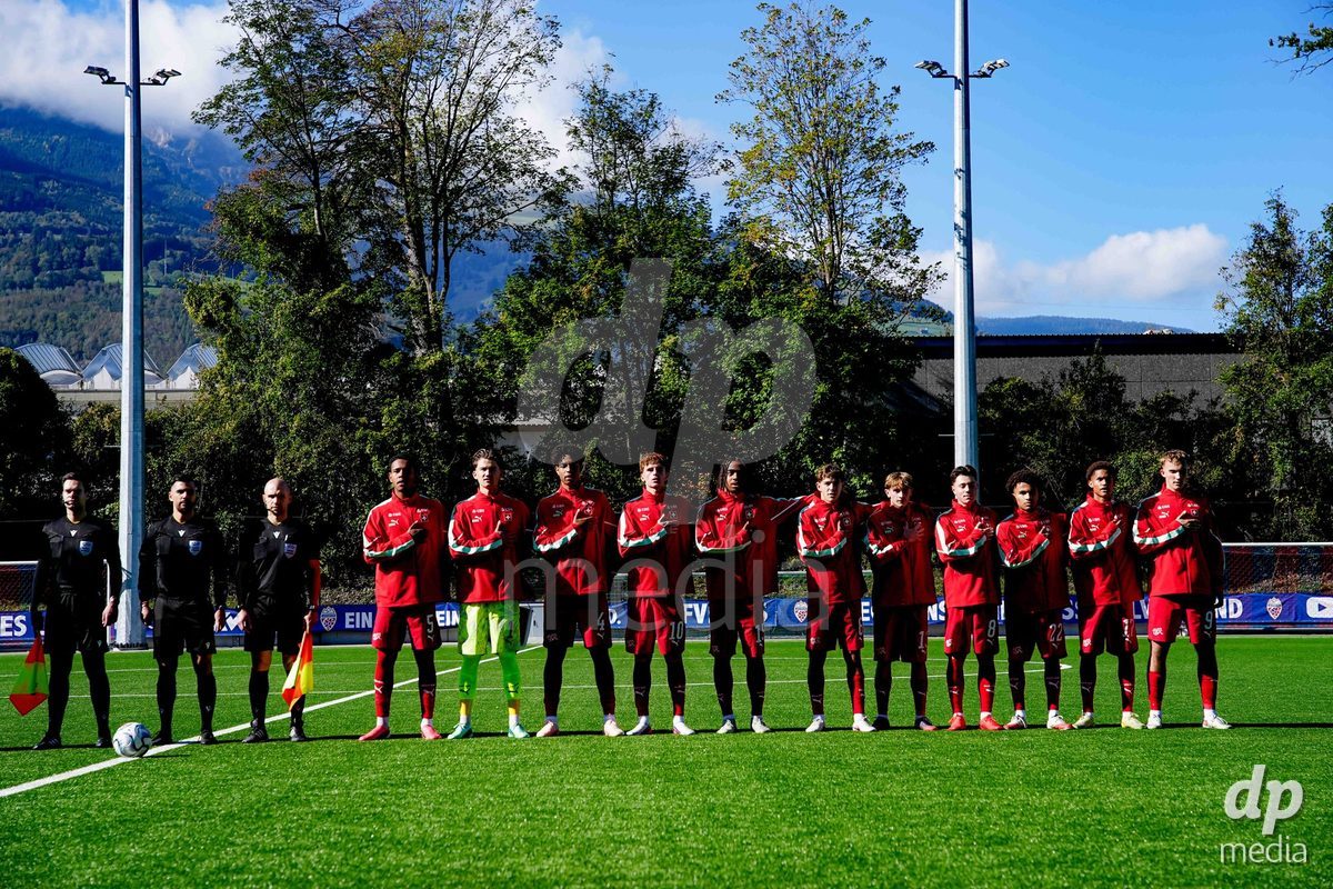 SCHAAN, LIECHTENSTEIN - OCTOBER 12: Players of Switzerland during the UEFA European Under-17 Qualifier match between Israel and Switzerland at LFV Campus Rheinwiese on October 12, 2026 in Schaan, Liechtenstein.