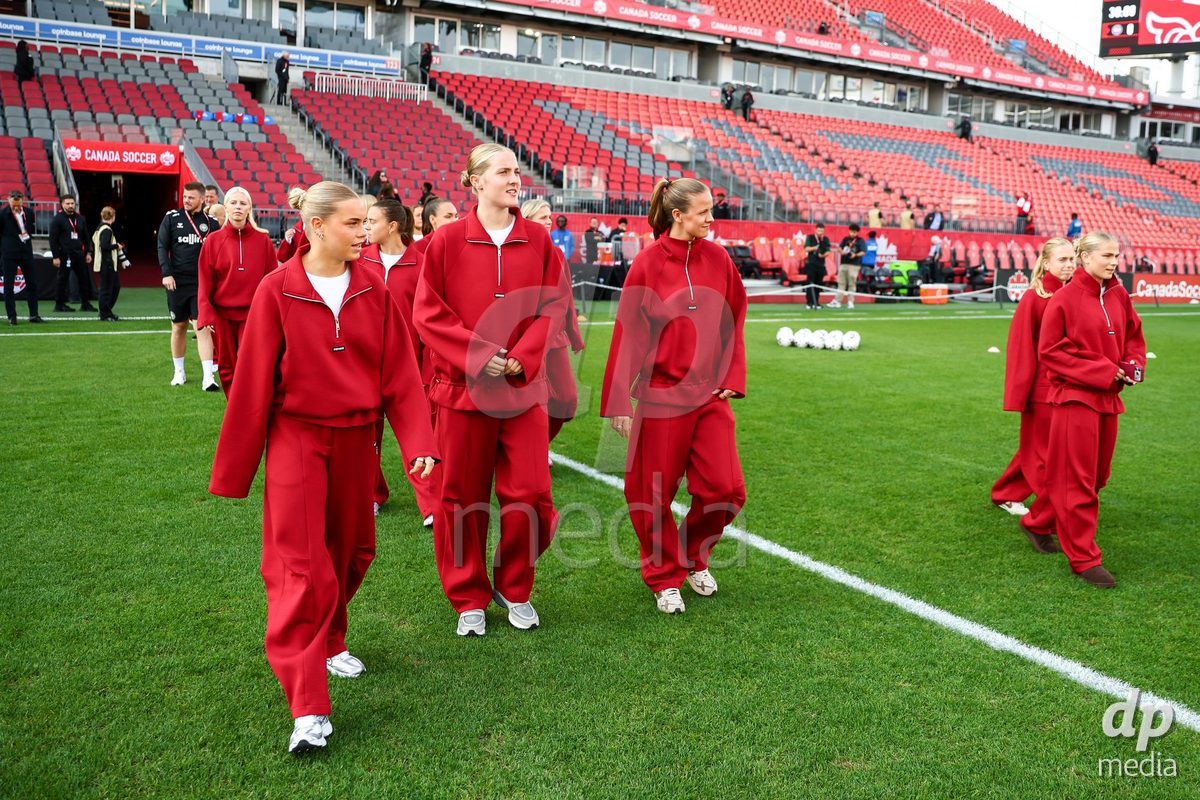 TORONTO, CANADA - OCTOBER 12: Players of Denmark at arrival prior to the International Friendly match between Canada and Denmark at BMO Field on October 12, 2026 in Toronto, Canada.