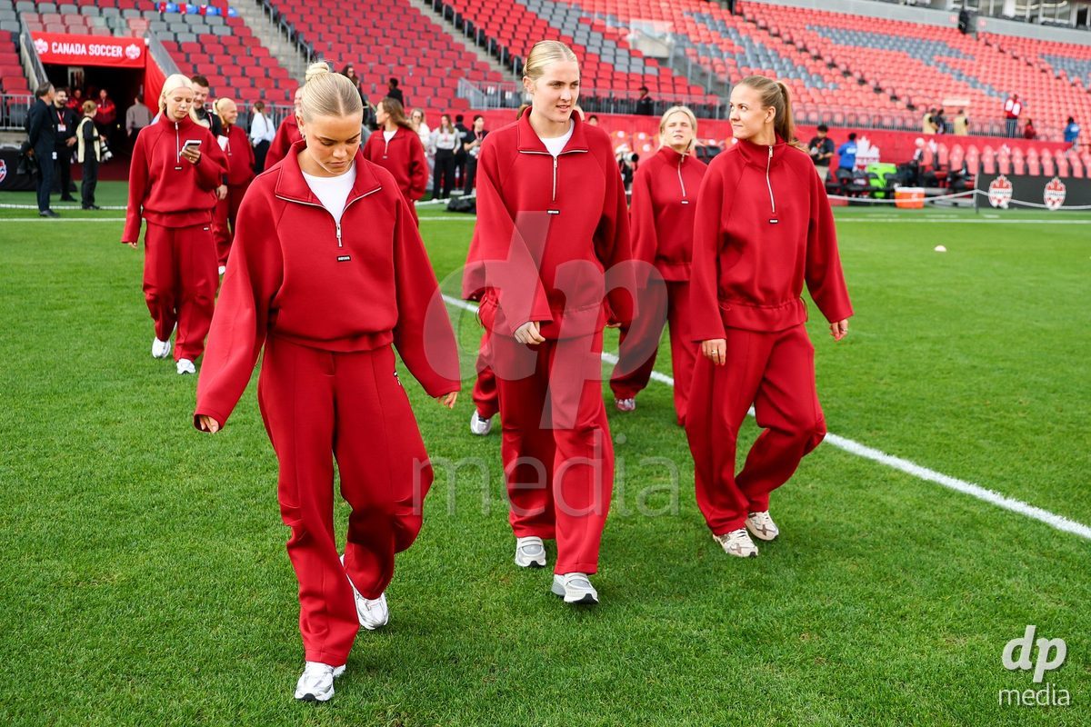 TORONTO, CANADA - OCTOBER 12: Players of Denmark at arrival prior to the International Friendly match between Canada and Denmark at BMO Field on October 12, 2026 in Toronto, Canada.
