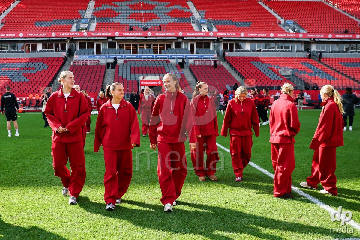 TORONTO, CANADA - OCTOBER 12: Players of Denmark at arrival prior to the International Friendly match between Canada and Denmark at BMO Field on October 12, 2026 in Toronto, Canada.