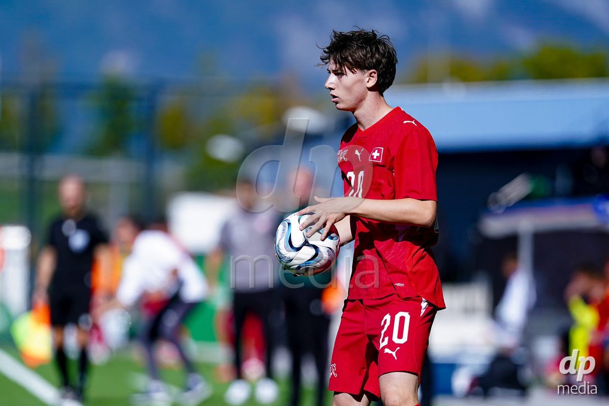 SCHAAN, LIECHTENSTEIN - OCTOBER 12: Loan Thommen of Switzerland during the UEFA European Under-17 Qualifier match between Israel and Switzerland at LFV Campus Rheinwiese on October 12, 2026 in Schaan, Liechtenstein.
