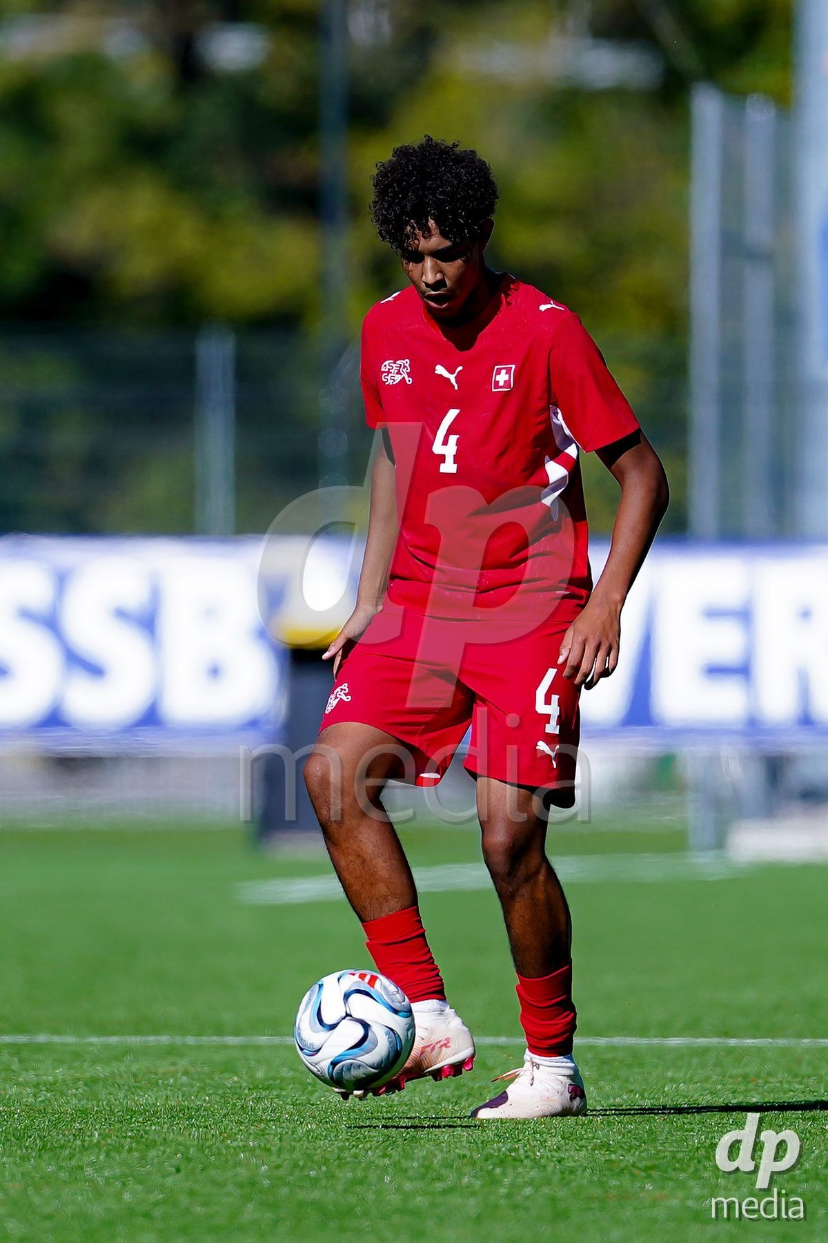 SCHAAN, LIECHTENSTEIN - OCTOBER 12: Ifeanyichukwu Gabriel Onwuzulike of Switzerland controls the ball during the UEFA European Under-17 Qualifier match between Israel and Switzerland at LFV Campus Rheinwiese on October 12, 2026 in Schaan, Liechtenstein.