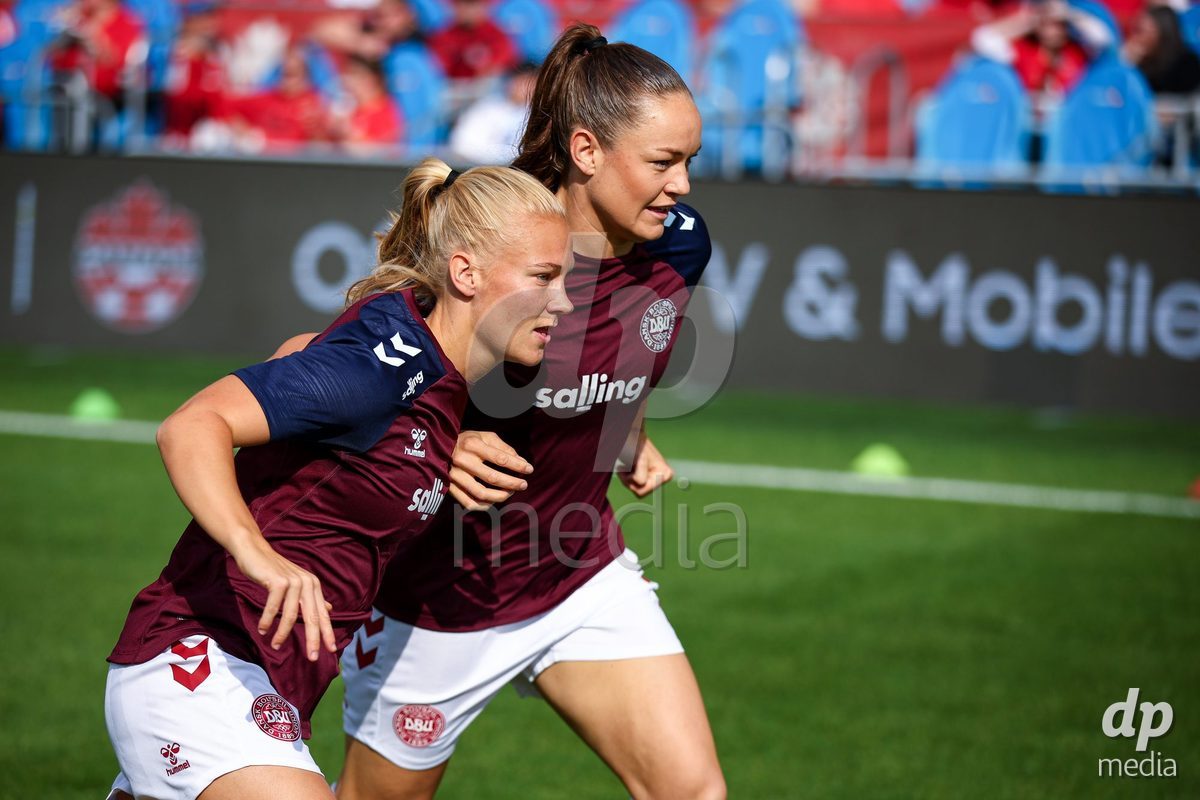 TORONTO, CANADA - OCTOBER 12: Players of Denmark during warm up prior to the International Friendly match between Canada and Denmark at BMO Field on October 12, 2026 in Toronto, Canada.