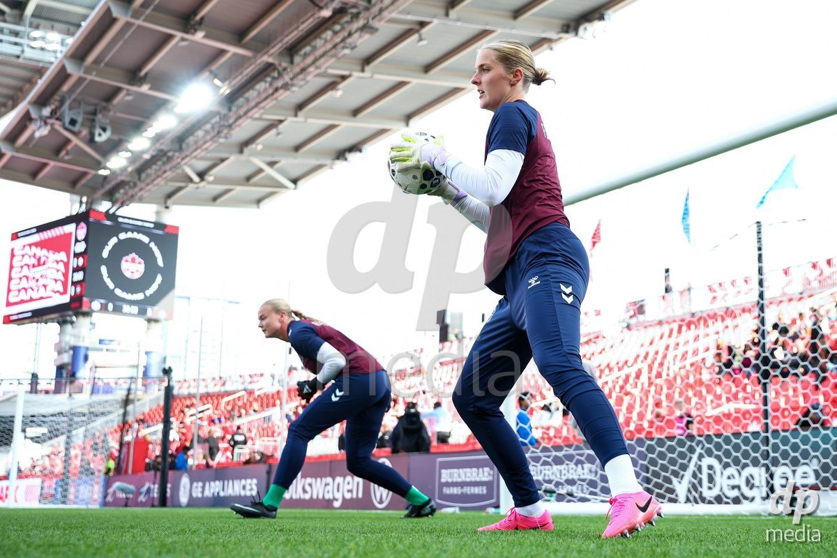 TORONTO, CANADA - OCTOBER 12: Players of Denmark during warm up prior to the International Friendly match between Canada and Denmark at BMO Field on October 12, 2026 in Toronto, Canada.