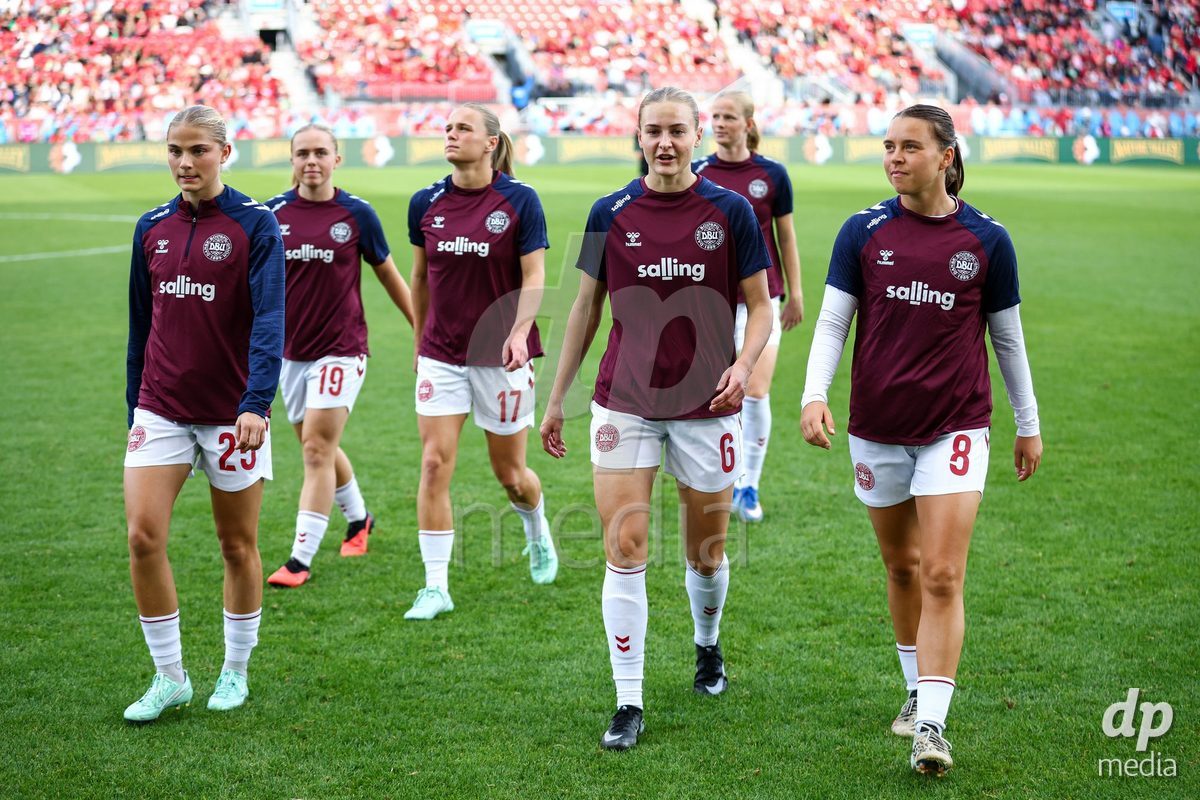 TORONTO, CANADA - OCTOBER 12: Players of Denmark during warm up prior to the International Friendly match between Canada and Denmark at BMO Field on October 12, 2026 in Toronto, Canada.