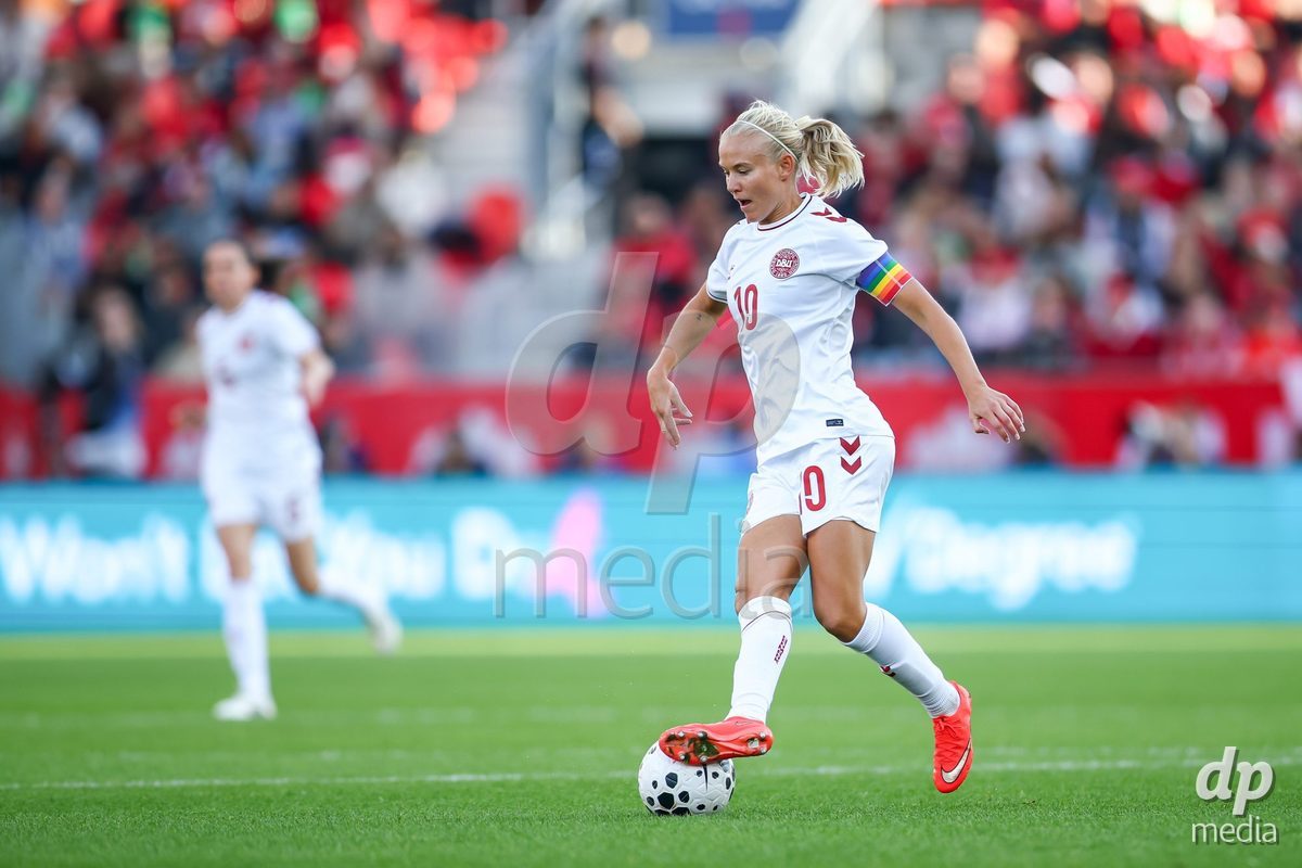 TORONTO, CANADA - OCTOBER 12: Pernille Harder of Denmark controls the ball during the International Friendly match between Canada and Denmark at BMO Field on October 12, 2026 in Toronto, Canada.