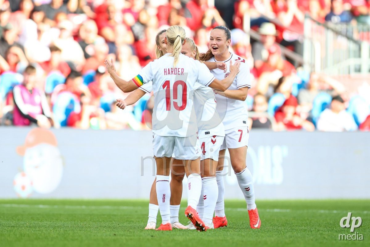 TORONTO, CANADA - OCTOBER 12: Olivia Holdt of Denmark first team goal during the International Friendly match between Canada and Denmark at BMO Field on October 12, 2026 in Toronto, Canada.