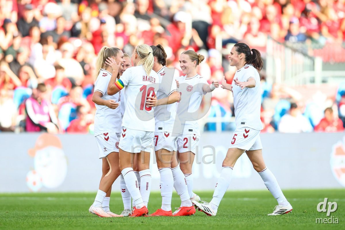 TORONTO, CANADA - OCTOBER 12: Olivia Holdt of Denmark first team goal during the International Friendly match between Canada and Denmark at BMO Field on October 12, 2026 in Toronto, Canada.