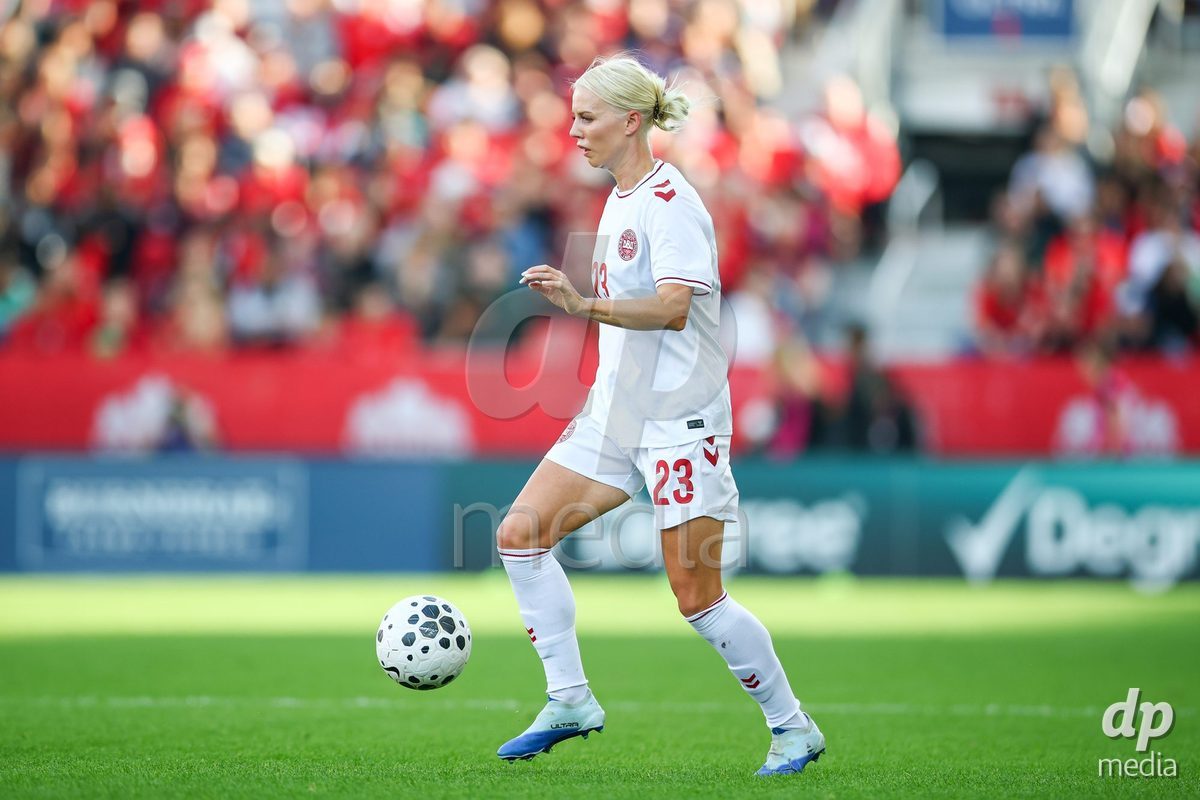 TORONTO, CANADA - OCTOBER 12: Sofie Svava of Denmark controls the ball during the International Friendly match between Canada and Denmark at BMO Field on October 12, 2026 in Toronto, Canada.
