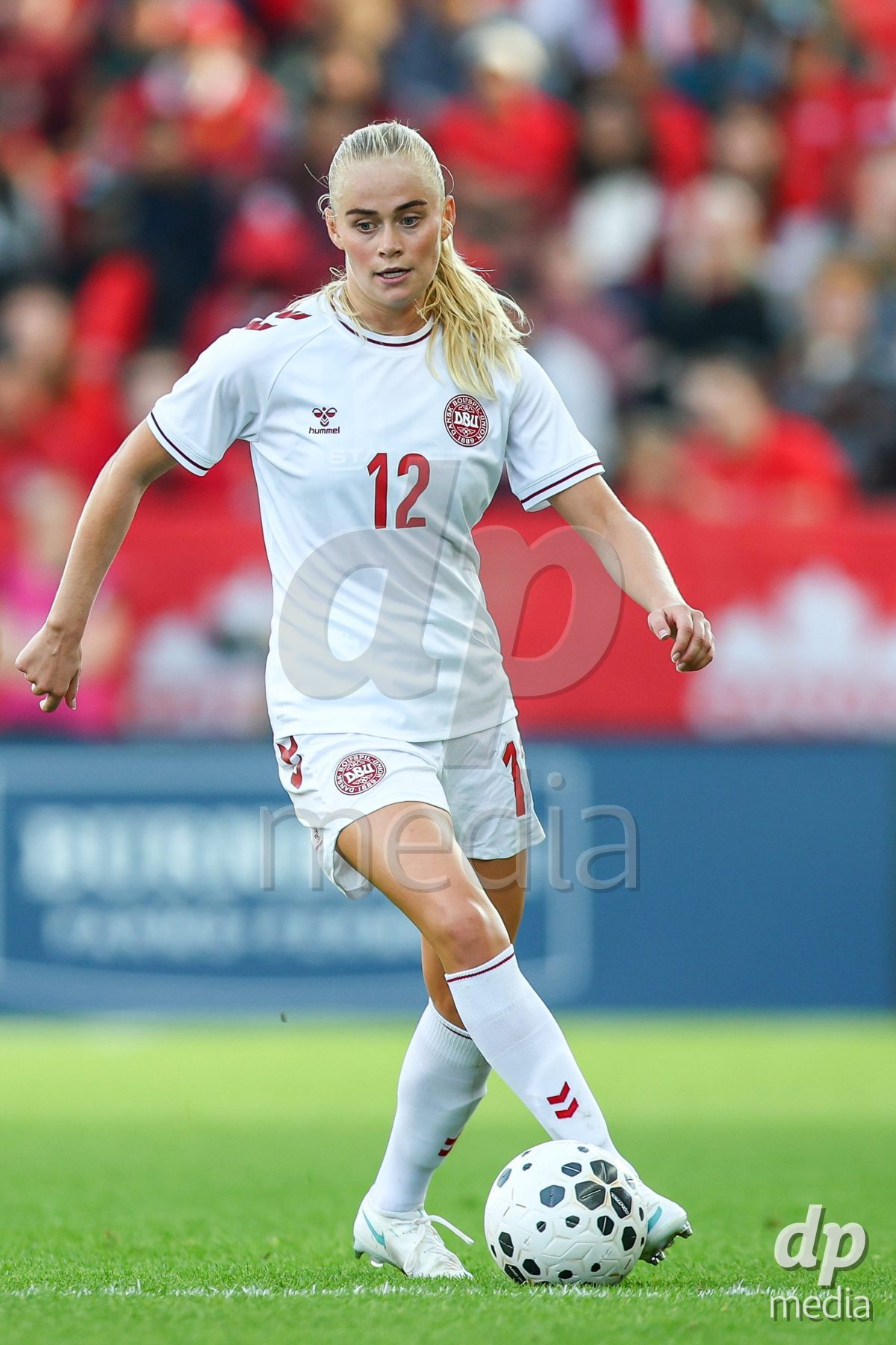 TORONTO, CANADA - OCTOBER 12: Kathrine Kuhl of Denmark controls the ball during the International Friendly match between Canada and Denmark at BMO Field on October 12, 2026 in Toronto, Canada.