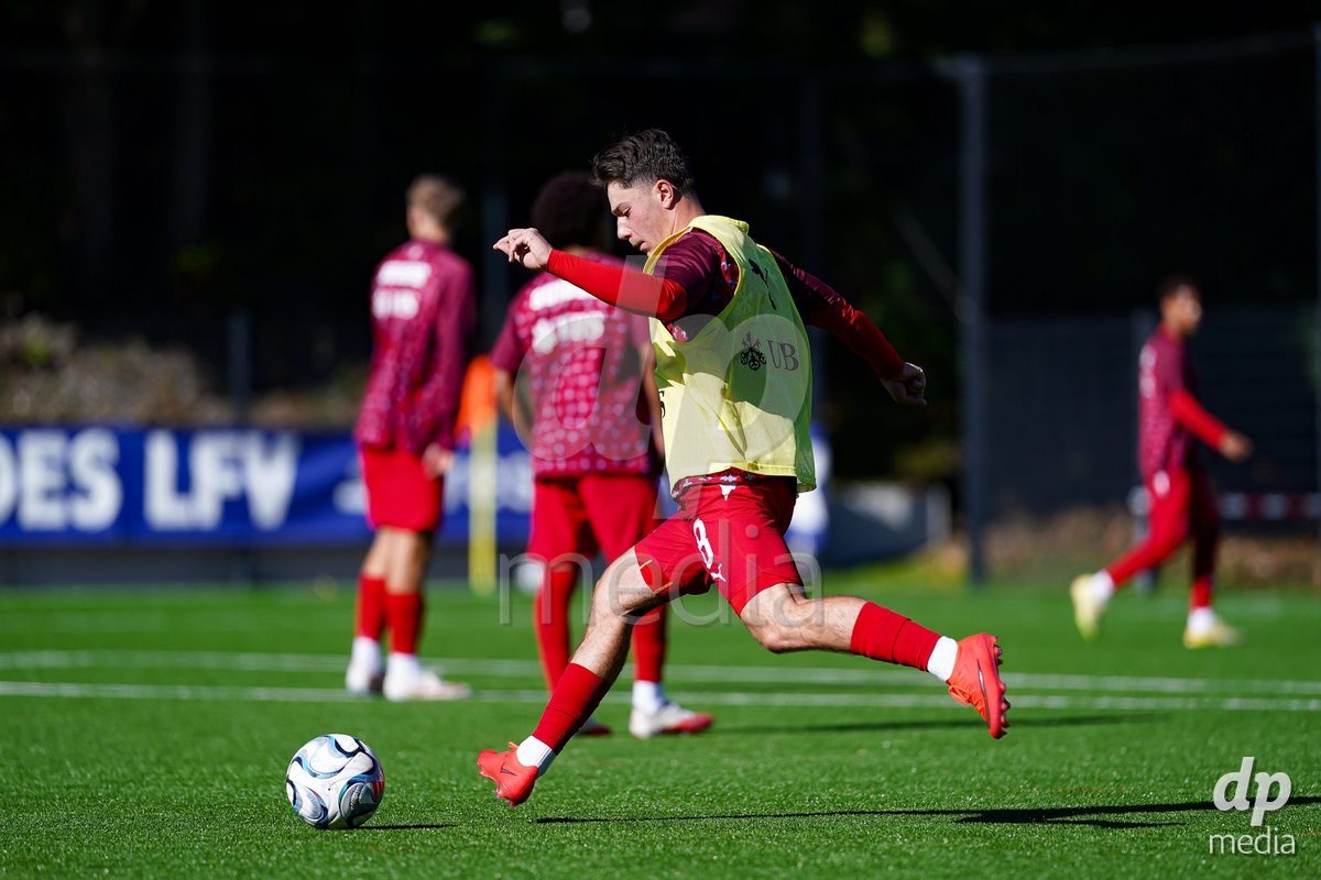 SCHAAN, LIECHTENSTEIN - OCTOBER 12: Players of Switzerland warming up during the UEFA European Under-17 Qualifier match between Israel and Switzerland at LFV Campus Rheinwiese on October 12, 2026 in Schaan, Liechtenstein.