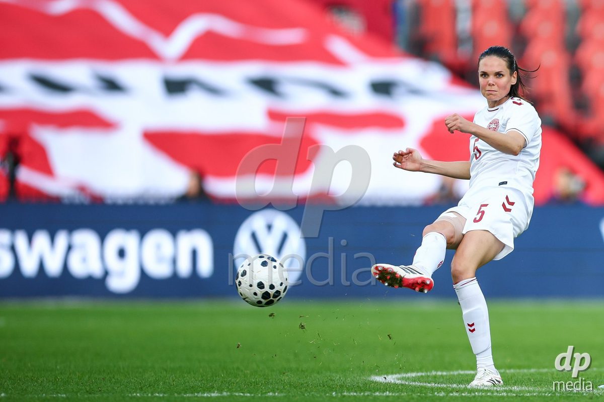 TORONTO, CANADA - OCTOBER 12: Simone Boye of Denmark passes the ball during the International Friendly match between Canada and Denmark at BMO Field on October 12, 2026 in Toronto, Canada.