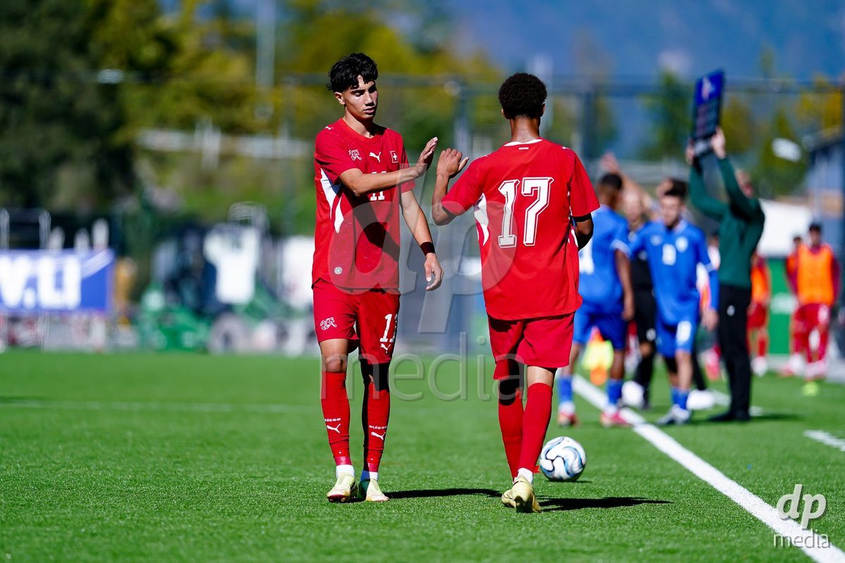 SCHAAN, LIECHTENSTEIN - OCTOBER 12: Players of Switzerland during the UEFA European Under-17 Qualifier match between Israel and Switzerland at LFV Campus Rheinwiese on October 12, 2026 in Schaan, Liechtenstein.