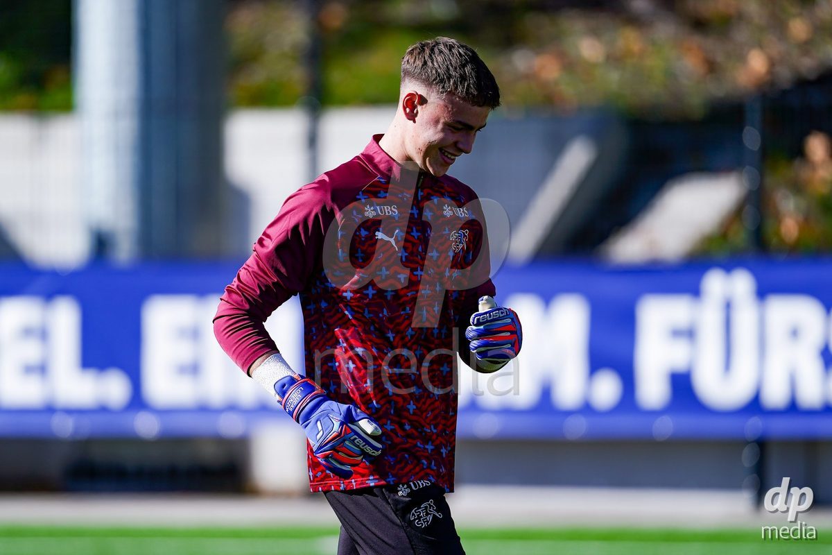 SCHAAN, LIECHTENSTEIN - OCTOBER 12: Players of Switzerland warming up during the UEFA European Under-17 Qualifier match between Israel and Switzerland at LFV Campus Rheinwiese on October 12, 2026 in Schaan, Liechtenstein.