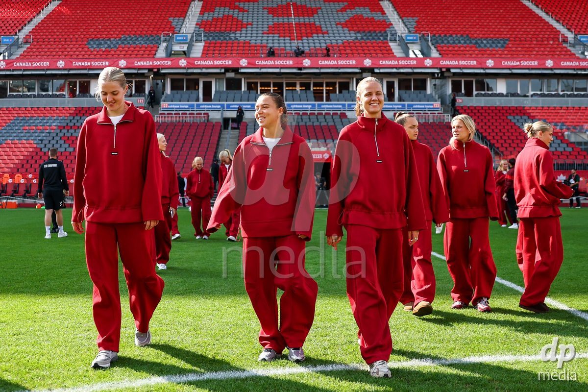 TORONTO, CANADA - OCTOBER 12: Players of Denmark at arrival prior to the International Friendly match between Canada and Denmark at BMO Field on October 12, 2026 in Toronto, Canada.