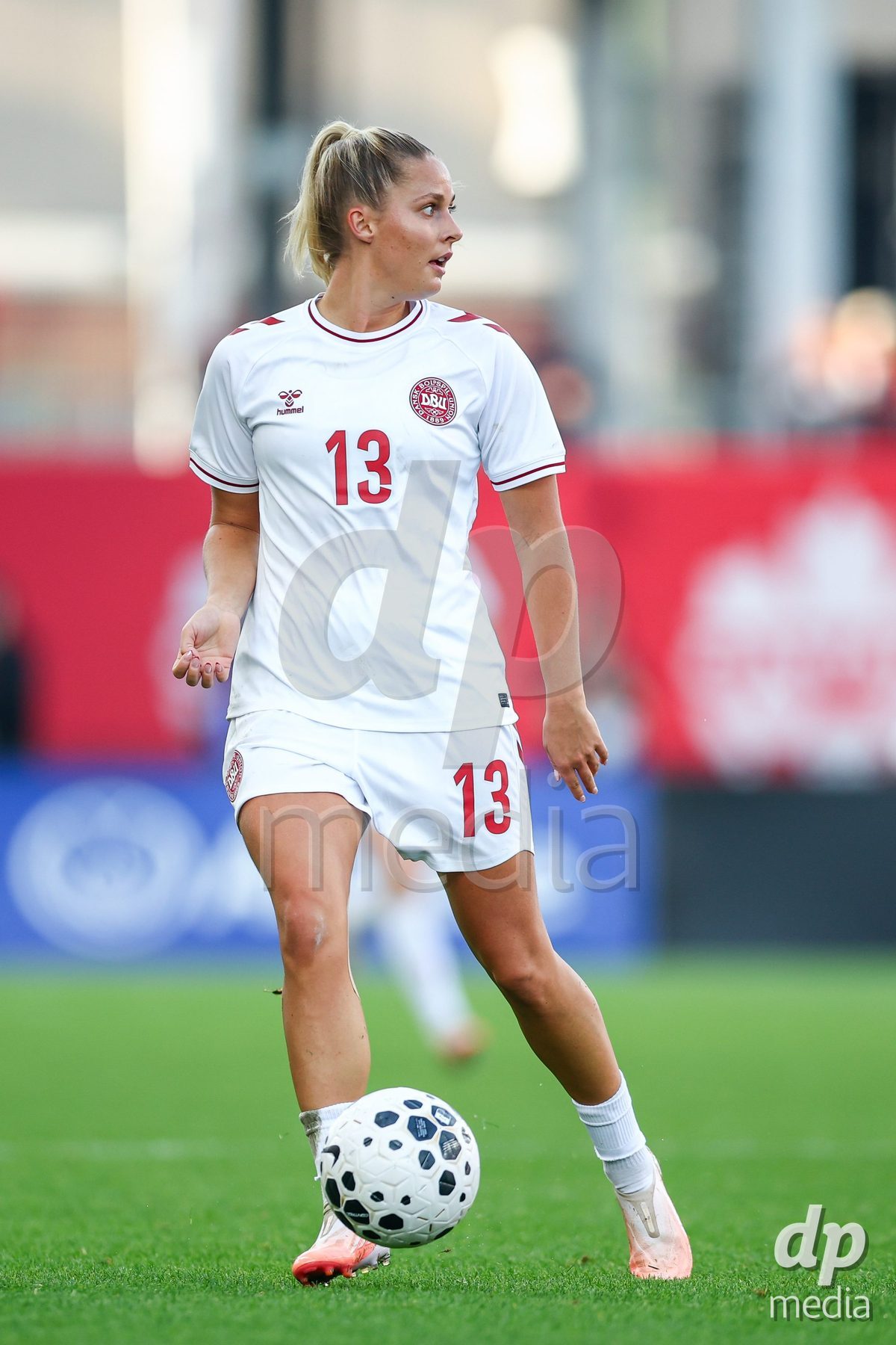 TORONTO, CANADA - OCTOBER 12: Olivia Holdt of Denmark controls the ball during the International Friendly match between Canada and Denmark at BMO Field on October 12, 2026 in Toronto, Canada.
