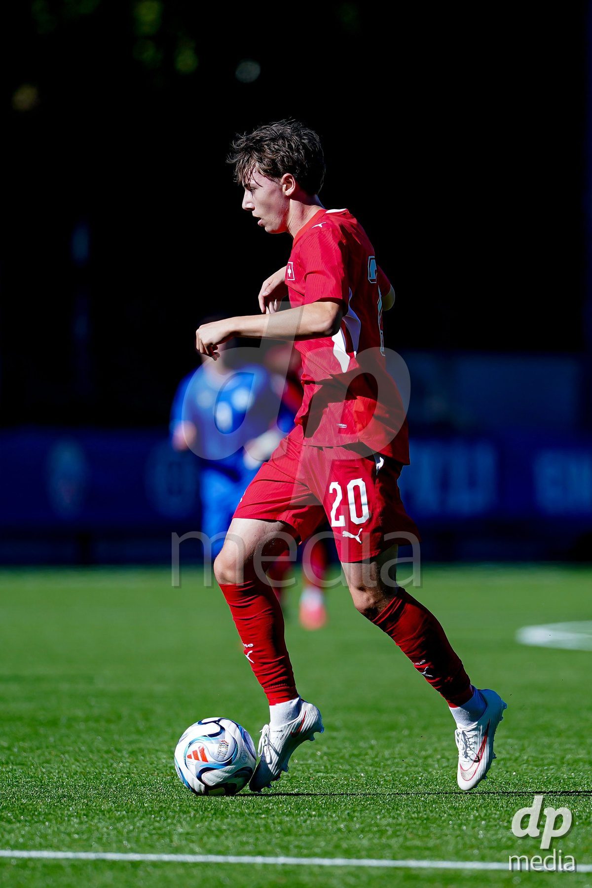 SCHAAN, LIECHTENSTEIN - OCTOBER 12: Loan Thommen of Switzerland controls the ball during the UEFA European Under-17 Qualifier match between Israel and Switzerland at LFV Campus Rheinwiese on October 12, 2026 in Schaan, Liechtenstein.