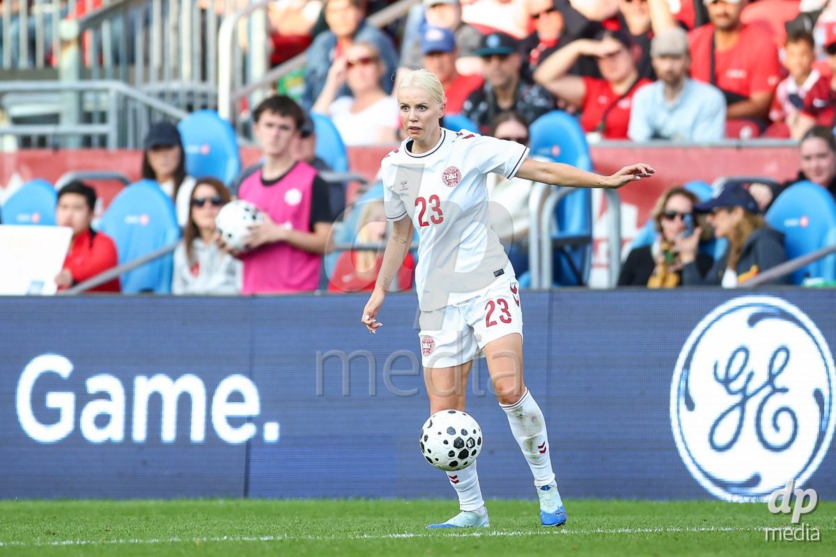 TORONTO, CANADA - OCTOBER 12: Sofie Svava of Denmark controls the ball during the International Friendly match between Canada and Denmark at BMO Field on October 12, 2026 in Toronto, Canada.