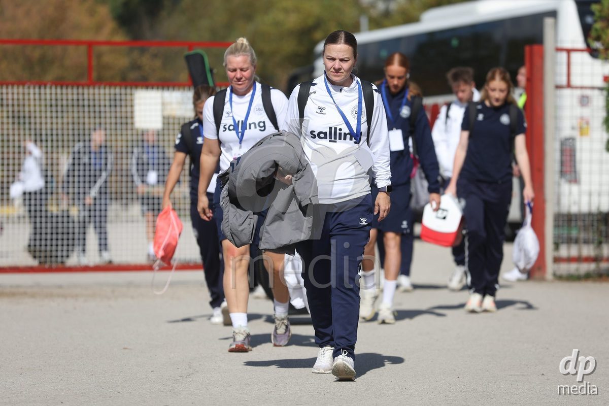 KAKANJ, BOSNIA AND HERZEGOVINA - OCTOBER 13: Head Coach of Denmark Kristine Pedersen arrives at the stadium before the UEFA Womens European Under-19 Qualifier match between Denmark and Switzerland at Mladost Stadium on October 13, 2026 in Kakanj, Bosnia and Herzegovina. Photo: Armin Durgut/Pixsell/DP Media