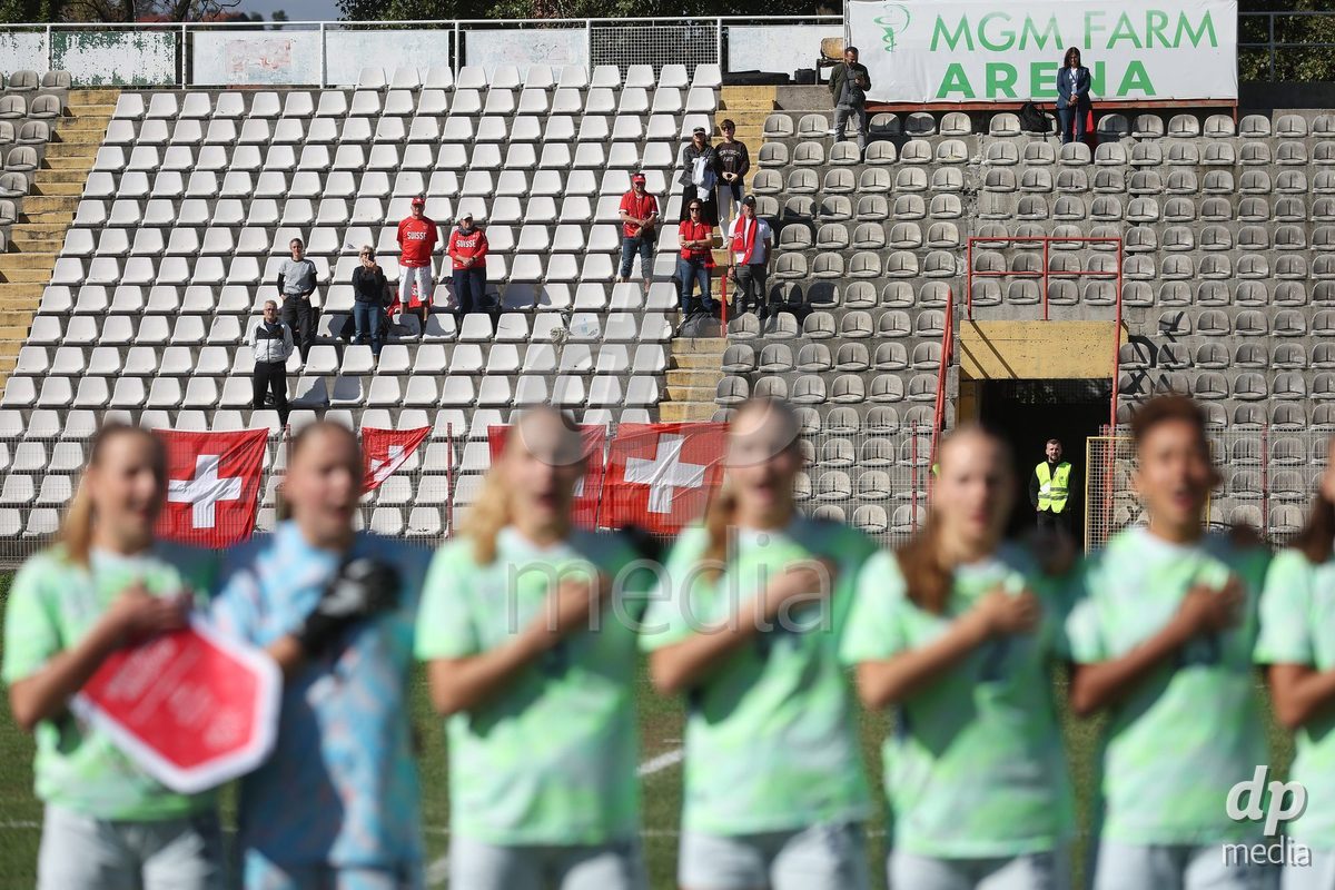 KAKANJ, BOSNIA AND HERZEGOVINA - OCTOBER 13: Fans of Switzerland during the UEFA Womens European Under-19 Qualifier match between Denmark and Switzerland at Mladost Stadium on October 13, 2026 in Kakanj, Bosnia and Herzegovina. Photo: Armin Durgut/Pixsell/DP Media