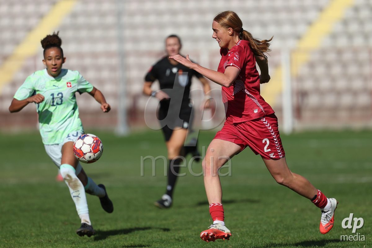 KAKANJ, BOSNIA AND HERZEGOVINA - OCTOBER 13: Andrea Jeppesen of Denmark during the UEFA Womens European Under-19 Qualifier match between Denmark and Switzerland at Mladost Stadium on October 13, 2026 in Kakanj, Bosnia and Herzegovina. Photo: Armin Durgut/Pixsell/DP Media