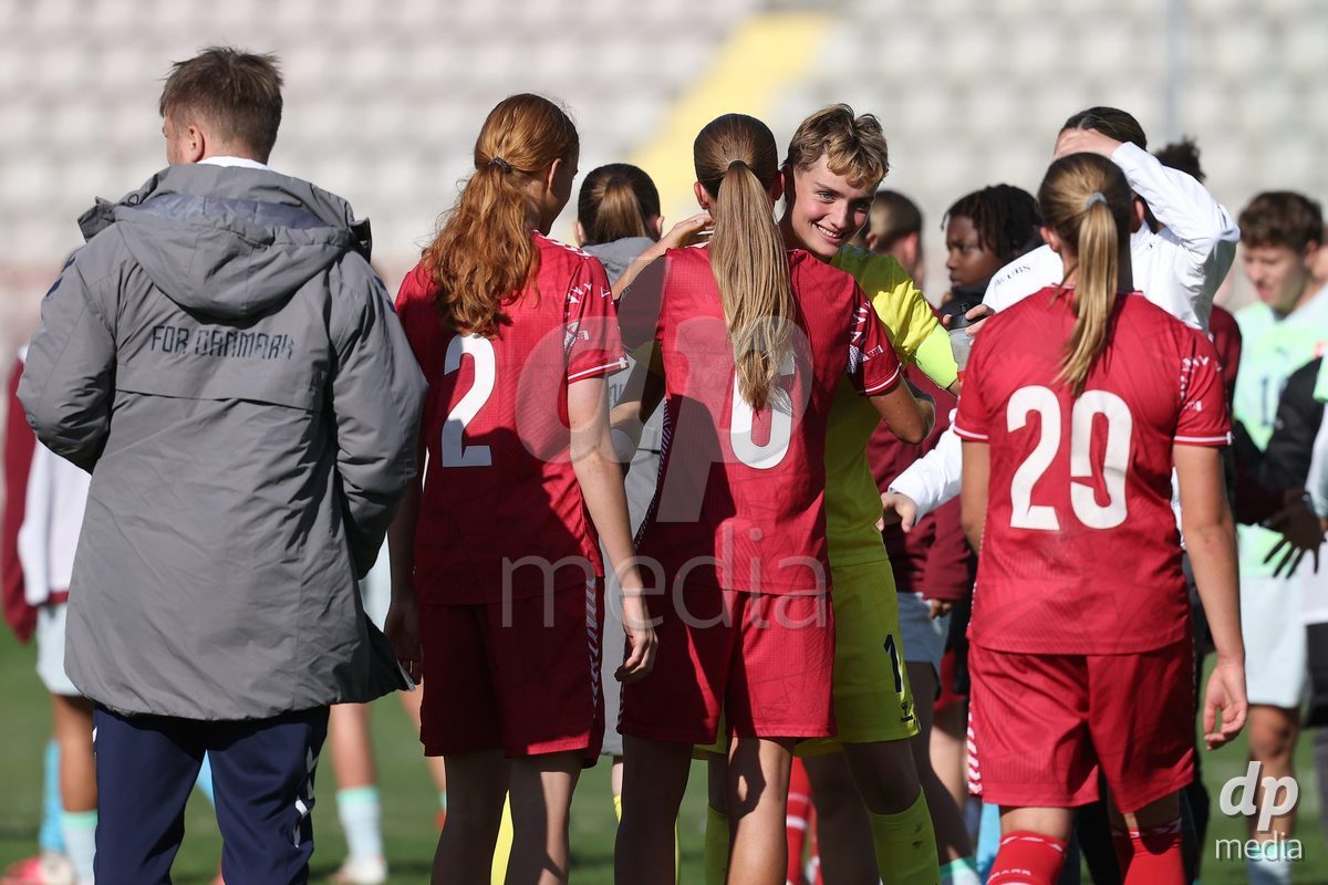 KAKANJ, BOSNIA AND HERZEGOVINA - OCTOBER 13: Josephine Behrmann Lamp of Denmark and Isabella Damm of Denmark during the UEFA Womens European Under-19 Qualifier match between Denmark and Switzerland at Mladost Stadium on October 13, 2026 in Kakanj, Bosnia and Herzegovina. Photo: Armin Durgut/Pixsell/DP Media