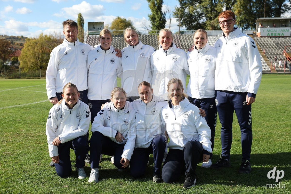 KAKANJ, BOSNIA AND HERZEGOVINA - OCTOBER 13: Staff of Denmark pose for a photo after the UEFA Womens European Under-19 Qualifier match between Denmark and Switzerland at Mladost Stadium on October 13, 2026 in Kakanj, Bosnia and Herzegovina. Photo: Armin Durgut/Pixsell/DP Media