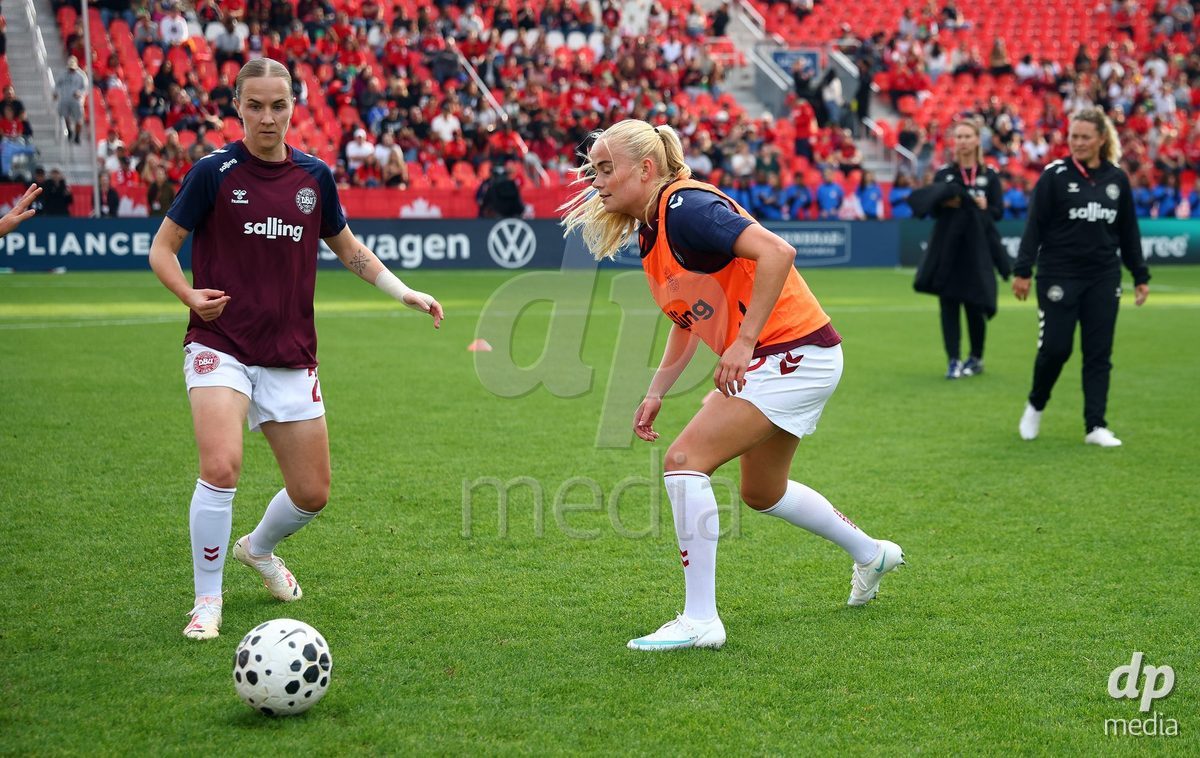 TORONTO, CANADA - OCTOBER 12: Sara Thrige of Denmark dribbles the ball during the International Friendly match against Canada at BMO Field on October 12, 2026 in Toronto, Canada.