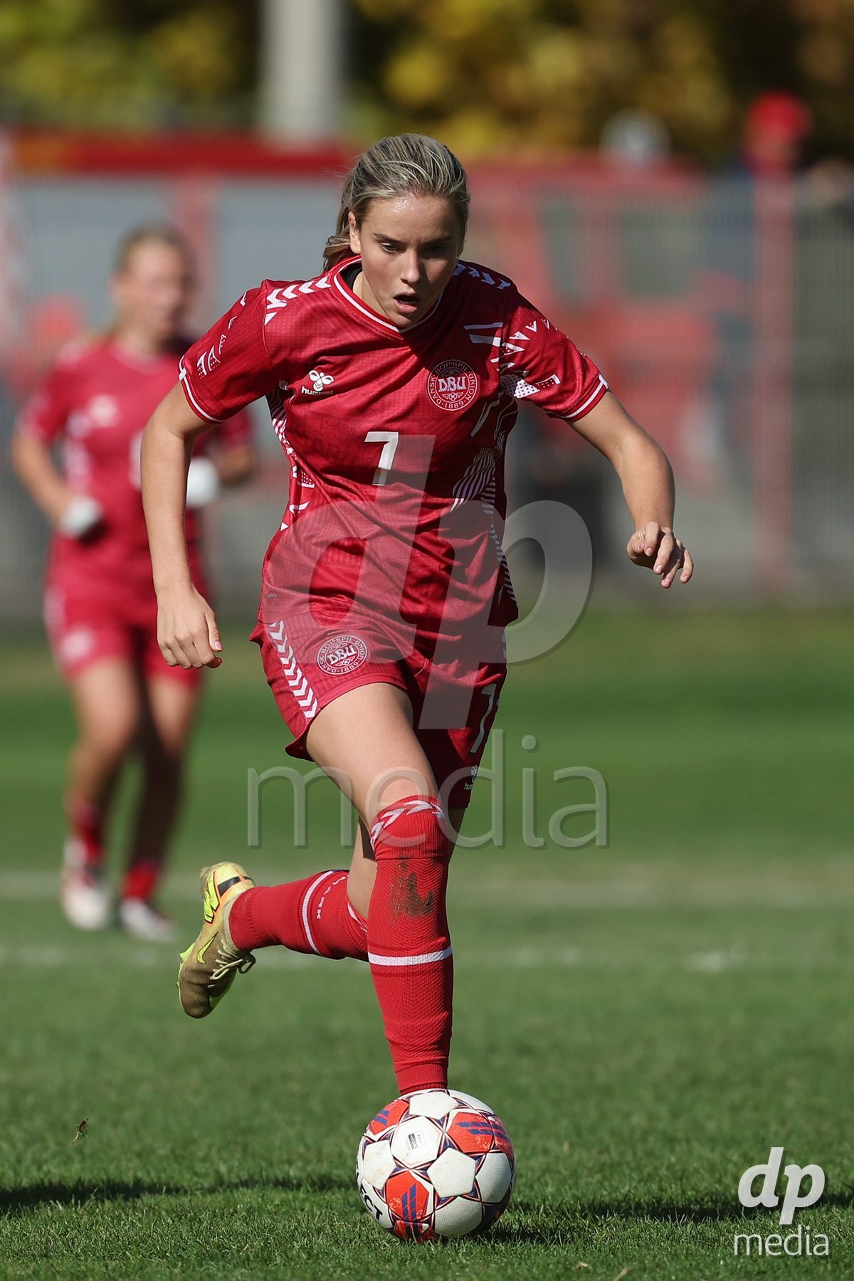 KAKANJ, BOSNIA AND HERZEGOVINA - OCTOBER 13: Joya Kamber of Switzerland and Nellie Mulvad Gejel of Denmark during the UEFA Womens European Under-19 Qualifier match between Denmark and Switzerland at Mladost Stadium on October 13, 2026 in Kakanj, Bosnia and Herzegovina. Photo: Armin Durgut/Pixsell/DP Media