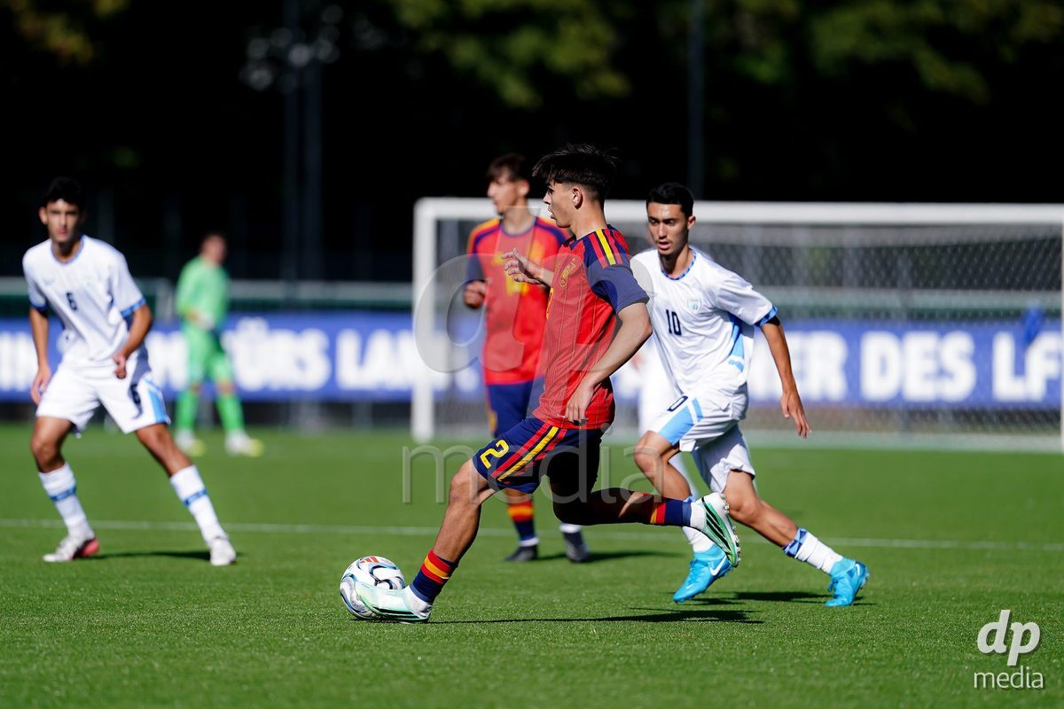 SCHAAN, LIECHTENSTEIN - OCTOBER 15: Joel Palle of Spain controls the ball during the UEFA European Under-17 Qualifier match between Spain and Israel at LFV Campus Rheinwiese on October 15, 2026 in Schaan, Liechtenstein.