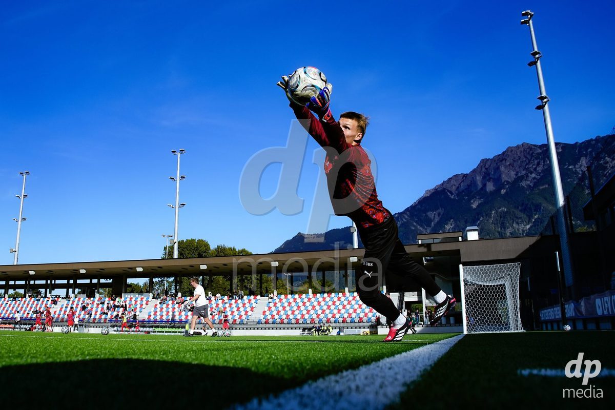 SCHAAN, LIECHTENSTEIN - OCTOBER 15: Players of Switzerland warming up during the UEFA European Under-17 Qualifier match between Switzerland and Liechtenstein at LFV Campus Rheinwiese on October 15, 2026 in Schaan, Liechtenstein.