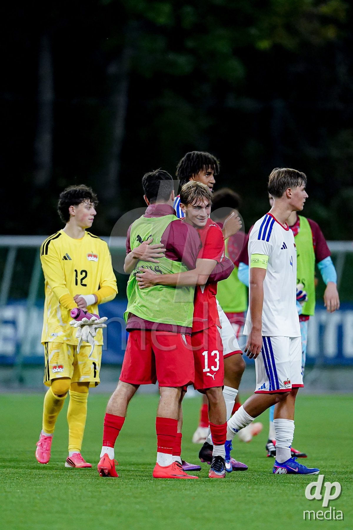 SCHAAN, LIECHTENSTEIN - OCTOBER 15: Switzerland celebrating after winning the UEFA European Under-17 Qualifier match between Switzerland and Liechtenstein at LFV Campus Rheinwiese on October 15, 2026 in Schaan, Liechtenstein.
